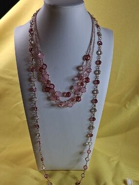 Swarovski Pink 3 Strand Crystal Necklace and Austrian Crystal Necklace